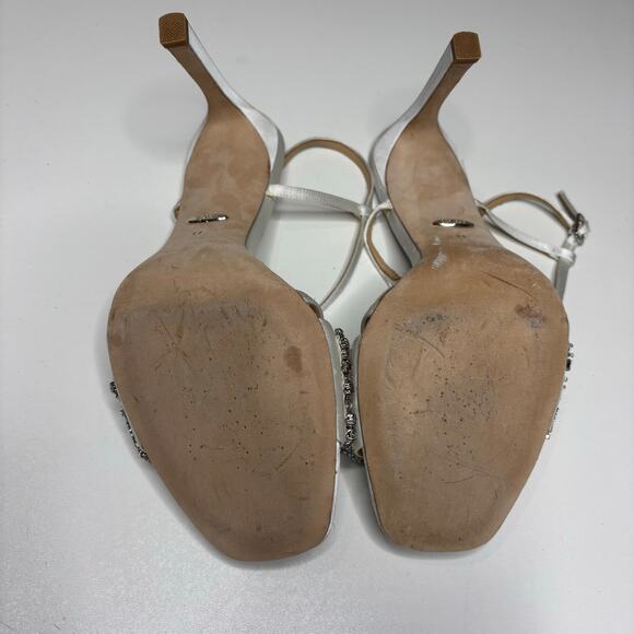 Badgley Mischka Rider White Satin Stiletto Heeled Sandal Beaded, Rhinestone 11 - Picture 7 of 10